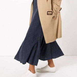 A line, midi polka dot skirt